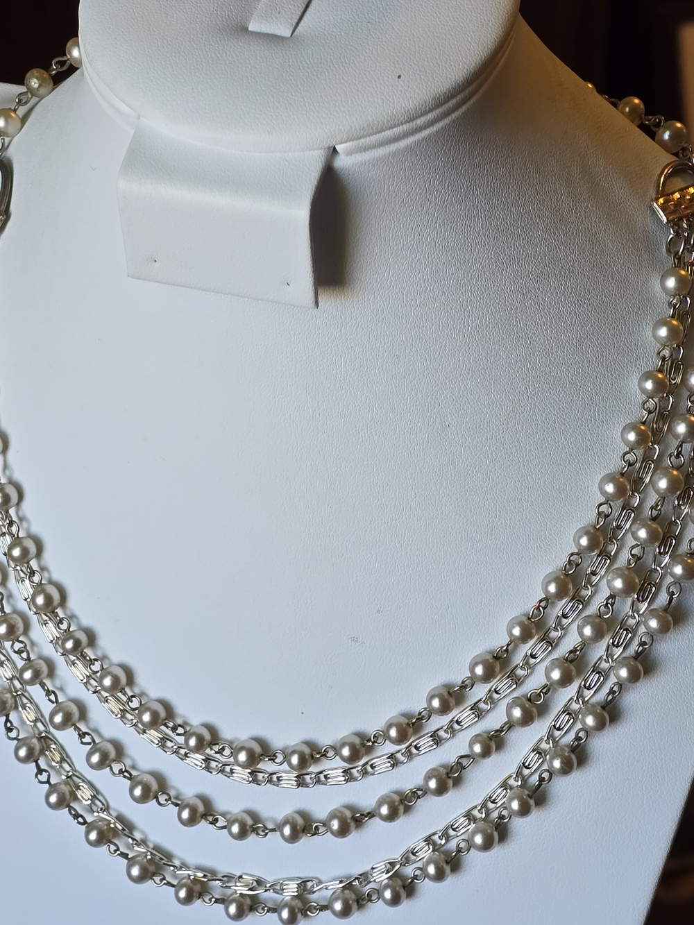Layered Pearl and Silver Chain Necklace - White